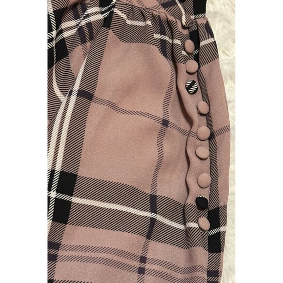 7th Ave NY & Co. Design Studio Blouse w/Waist Tie Rose Pink Plaid Women's Size S - Picture 13 of 16